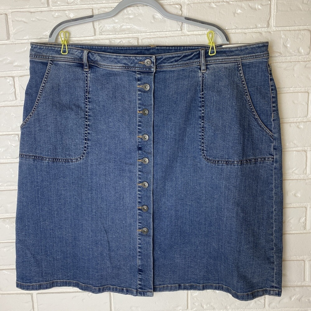 Two By Vince Camuto Denim Skirt Women's Size 24W Med Wash Button Up Pockets